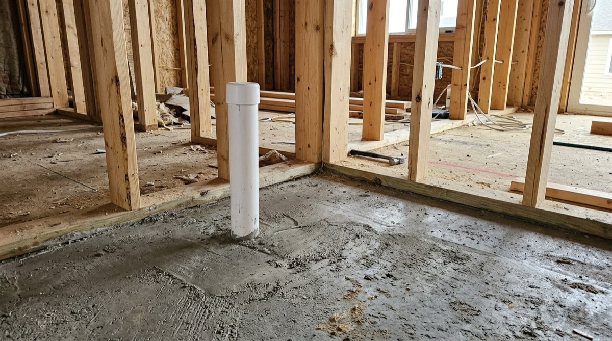 Radon rough-in piping set during new construction